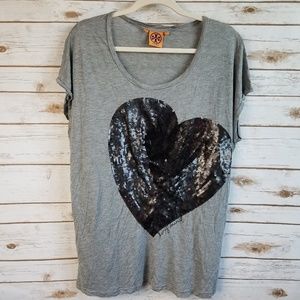Tory Burch black sequin heart gray tee